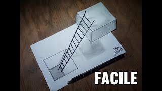 Comment dessiner une illusion doptique 3d un trou descalier et un cube flottant [upl. by Oneladgam]