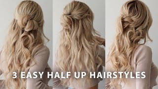 3 EASY HALF UP HAIRSTYLES 🌸 Perfect for Weddings Bridal Prom amp Work [upl. by Nirrek885]